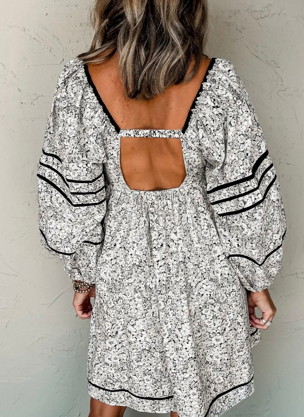 Gray Floral Open Back Dress
