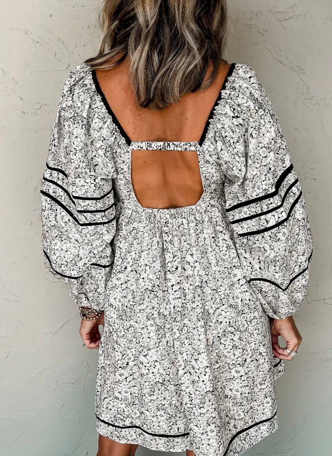 Gray Floral Open Back Dress